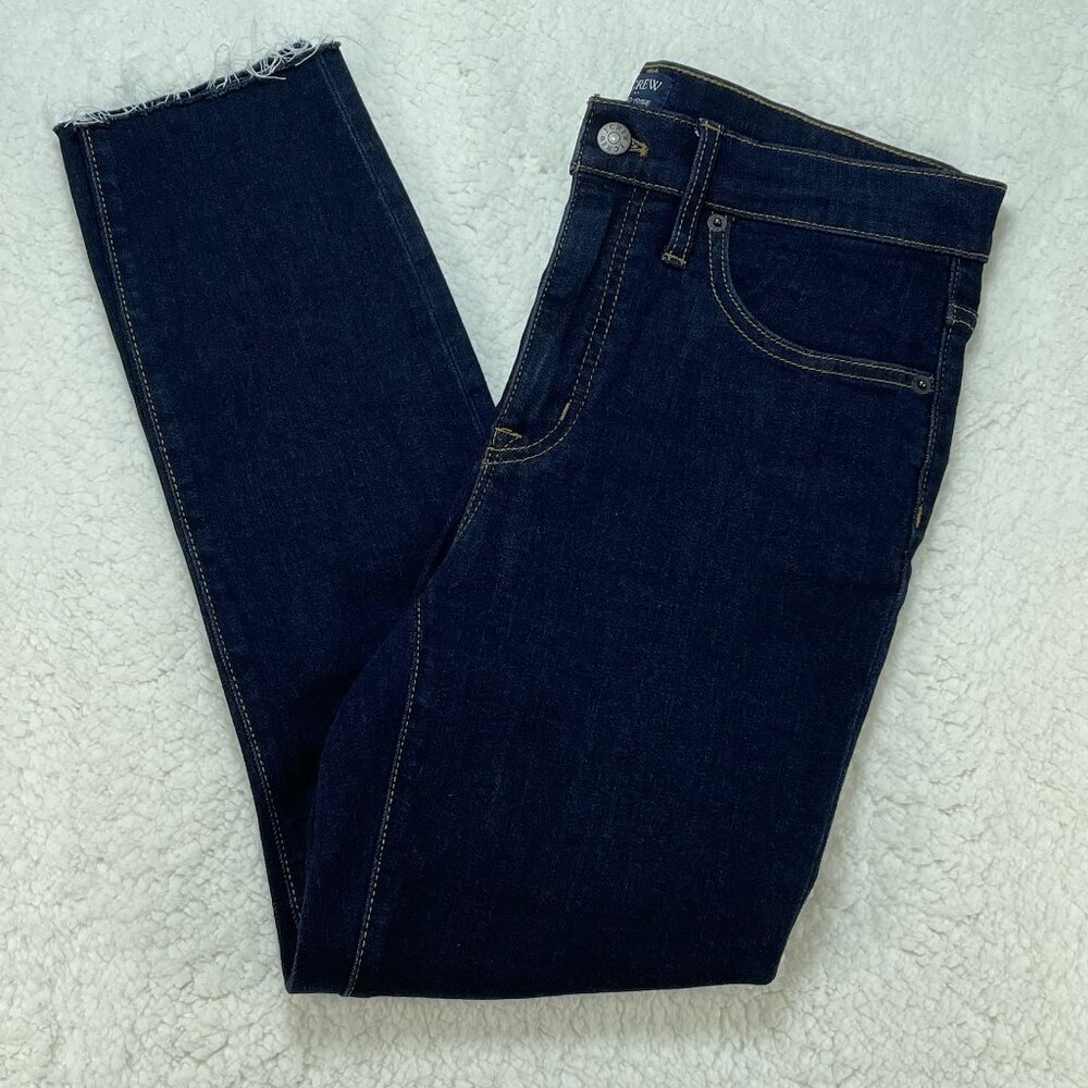 J. Crew Jeans Womens Sz 27 Blue 9" Mid Rise Skinny Ankle Raw Hem Dark Wash 29x25